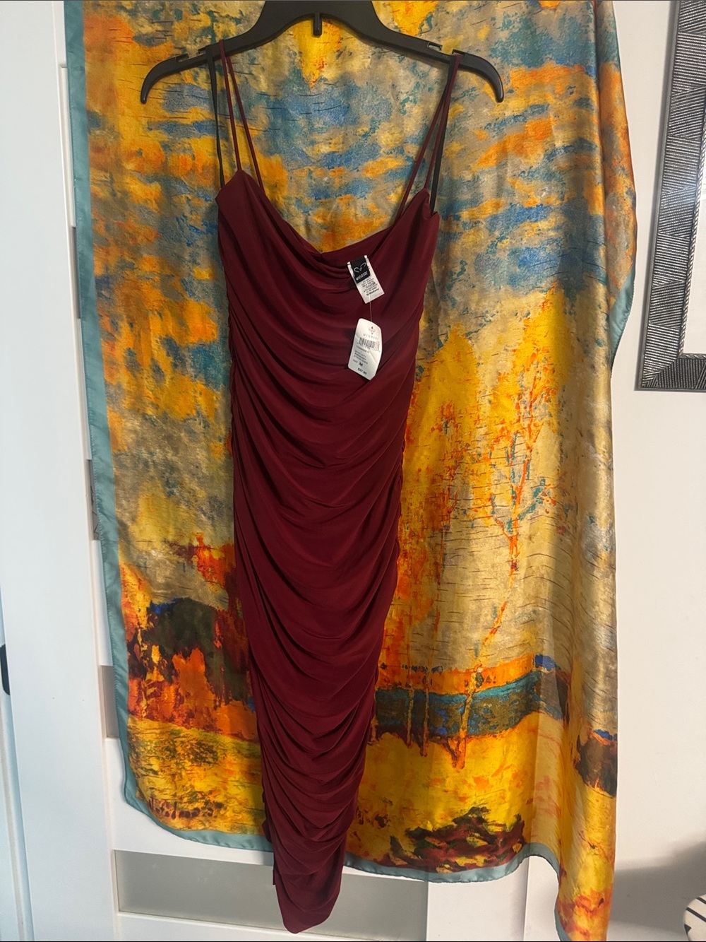 Windsor Burgundy Ruched Cowl Midi Dress